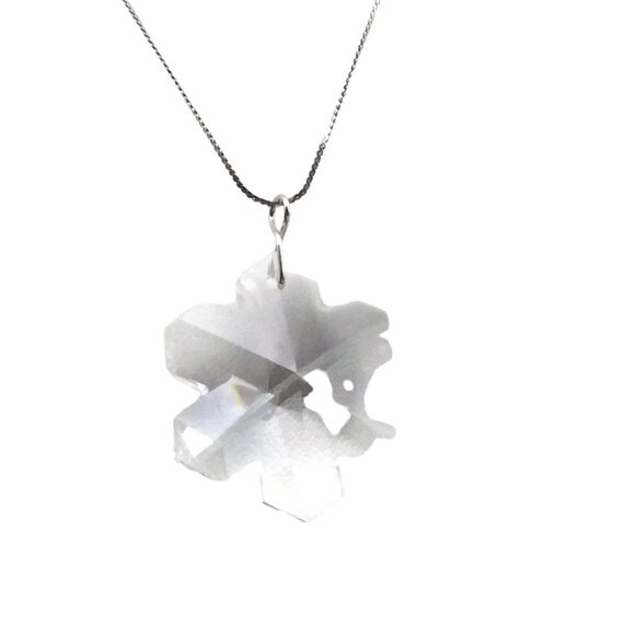 Vintage Crystal Snowflake Pendant Necklace, 925 Sterling Silver Chain - Picture 4 of 5